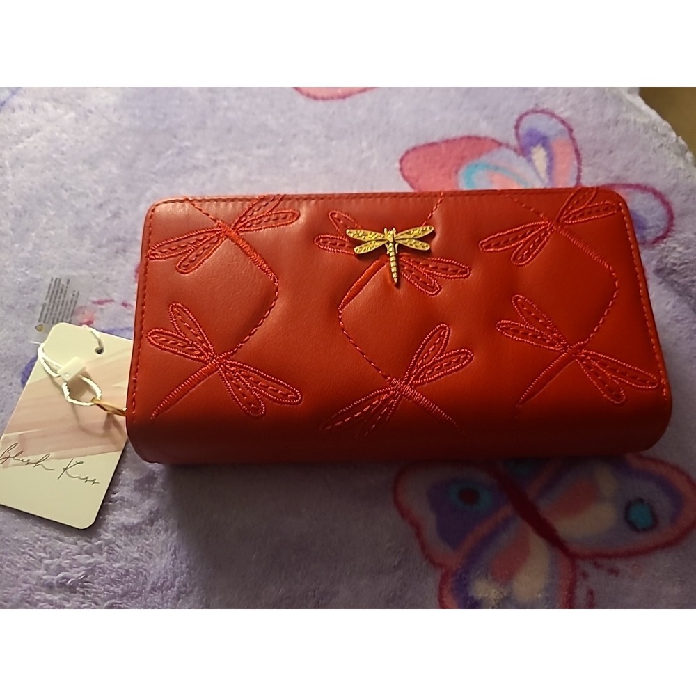 BLUSH KISS Red Double Zip-Around Wallet NWT